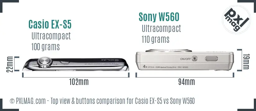 Casio EX-S5 vs Sony W560 top view buttons comparison