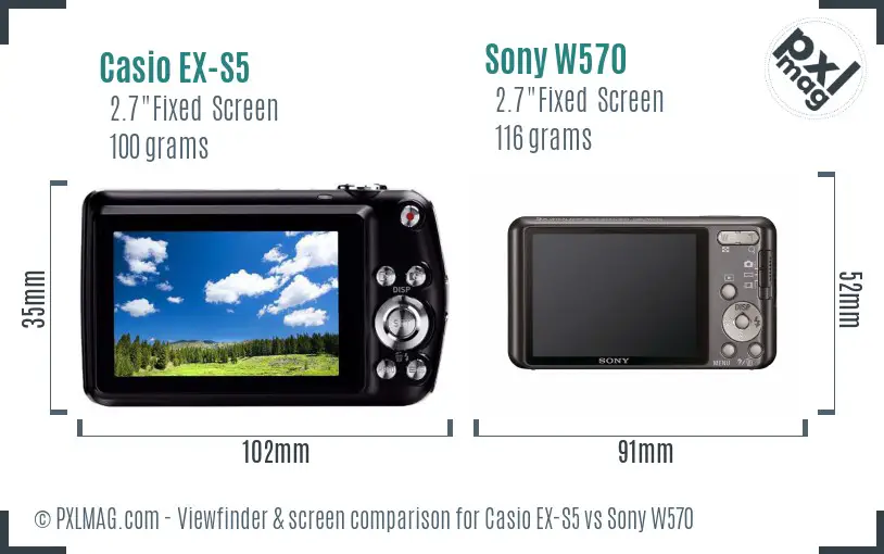 Casio EX-S5 vs Sony W570 Screen and Viewfinder comparison