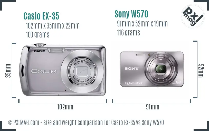 Casio EX-S5 vs Sony W570 size comparison