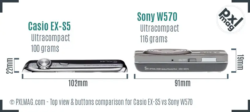 Casio EX-S5 vs Sony W570 top view buttons comparison