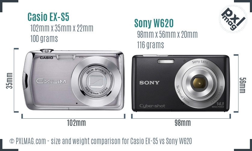 Casio EX-S5 vs Sony W620 size comparison