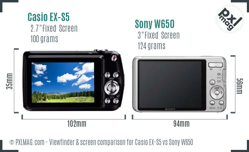 Casio EX-S5 vs Sony W650 Screen and Viewfinder comparison