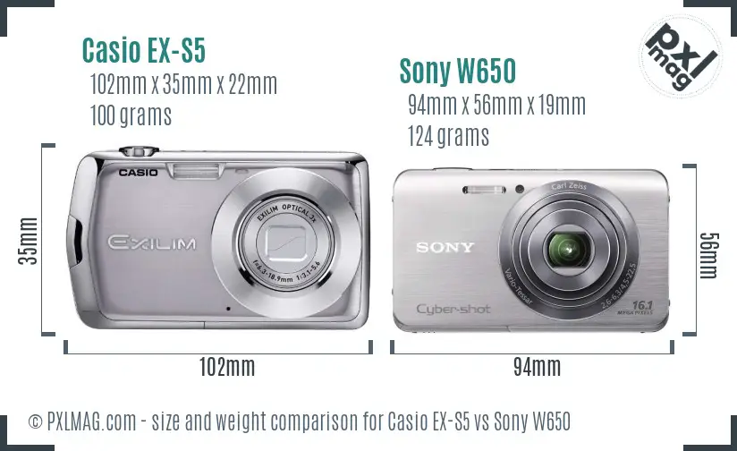 Casio EX-S5 vs Sony W650 size comparison