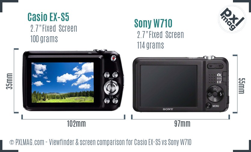 Casio EX-S5 vs Sony W710 Screen and Viewfinder comparison