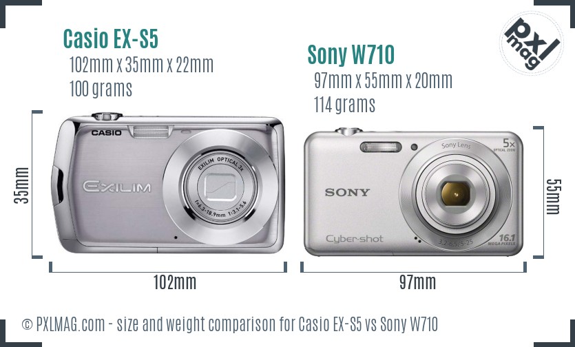 Casio EX-S5 vs Sony W710 size comparison
