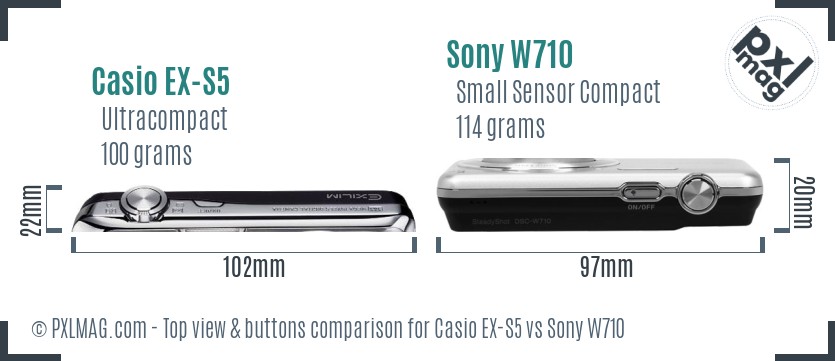 Casio EX-S5 vs Sony W710 top view buttons comparison