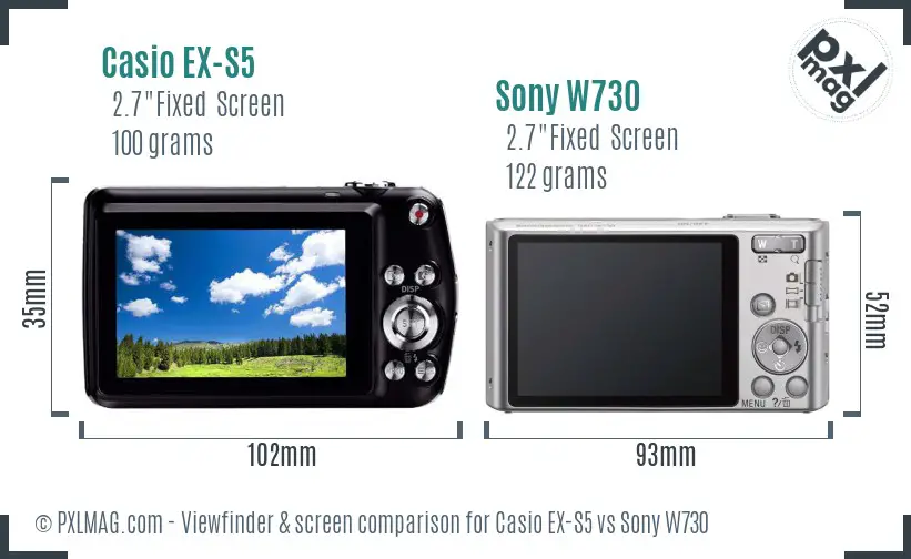 Casio EX-S5 vs Sony W730 Screen and Viewfinder comparison Casio EX-S5 vs Sony W730 Screen and Viewfinder comparison