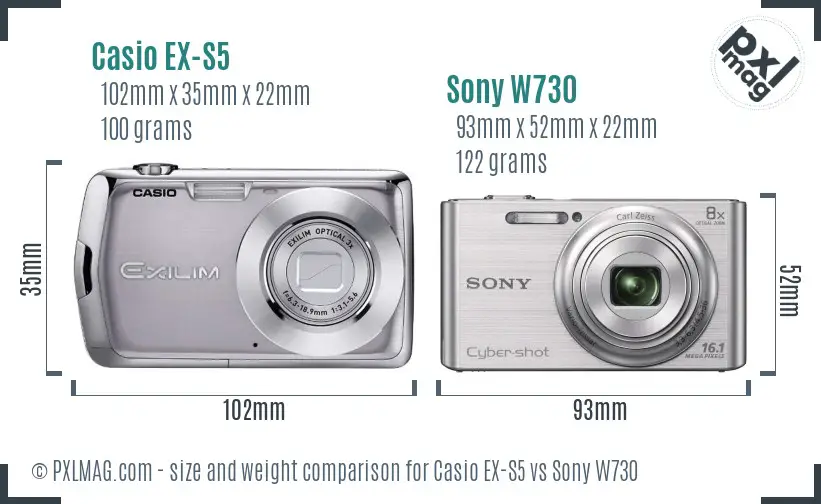 Casio EX-S5 vs Sony W730 size comparison Casio EX-S5 vs Sony W730 size comparison