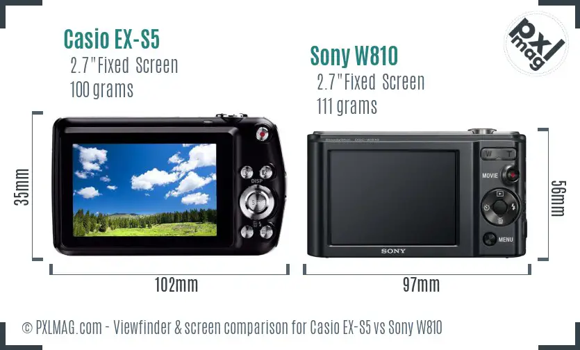 Casio EX-S5 vs Sony W810 Screen and Viewfinder comparison