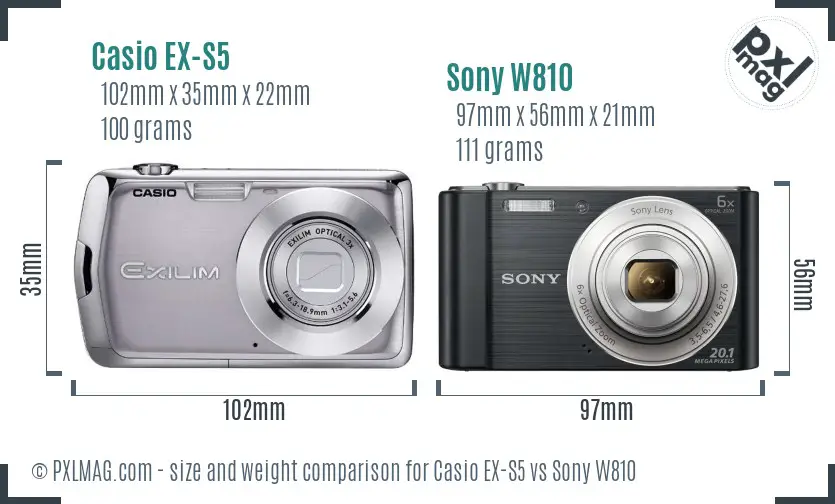 Casio EX-S5 vs Sony W810 size comparison