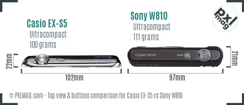 Casio EX-S5 vs Sony W810 top view buttons comparison