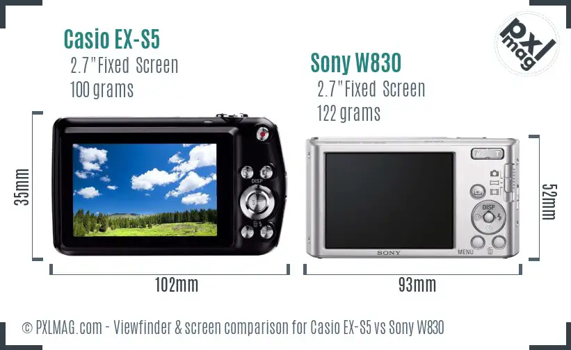 Casio EX-S5 vs Sony W830 Screen and Viewfinder comparison