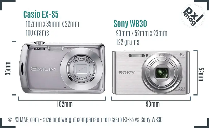 Casio EX-S5 vs Sony W830 size comparison