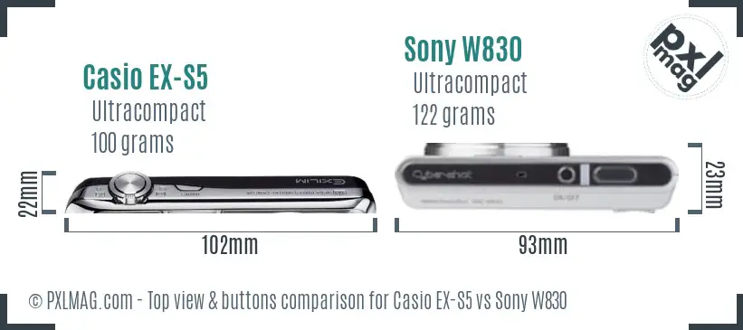 Casio EX-S5 vs Sony W830 top view buttons comparison