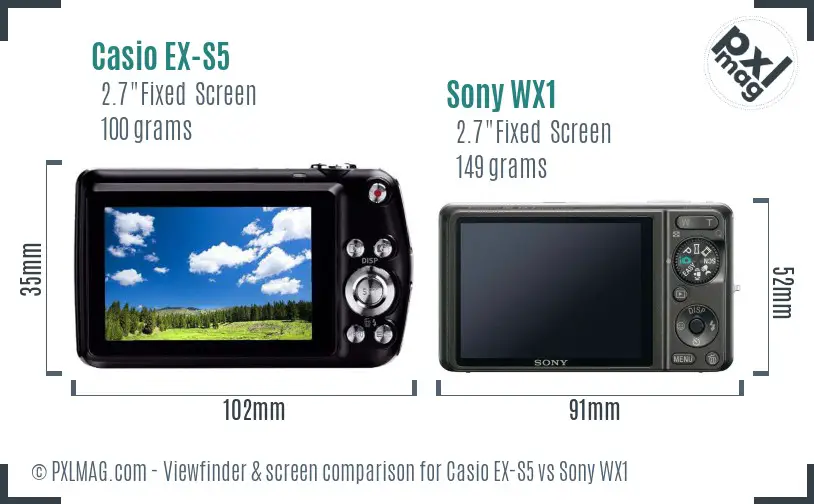 Casio EX-S5 vs Sony WX1 Screen and Viewfinder comparison