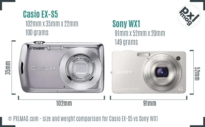 Casio EX-S5 vs Sony WX1 size comparison