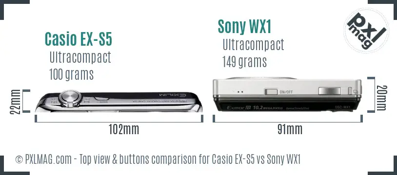 Casio EX-S5 vs Sony WX1 top view buttons comparison