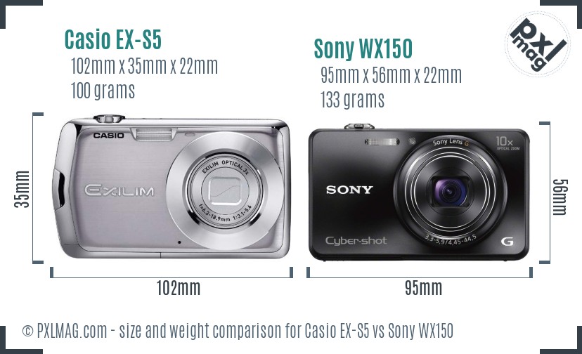 Casio EX-S5 vs Sony WX150 size comparison Casio EX-S5 vs Sony WX150 size comparison