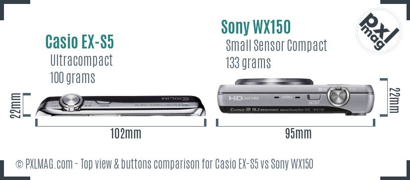 Casio EX-S5 vs Sony WX150 top view buttons comparison