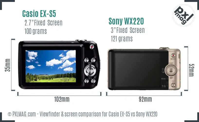 Casio EX-S5 vs Sony WX220 Screen and Viewfinder comparison