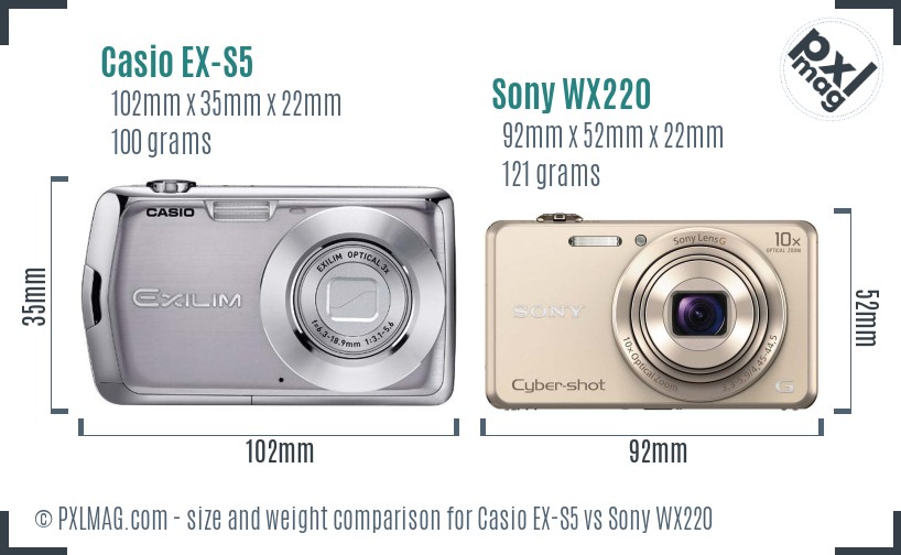 Casio EX-S5 vs Sony WX220 size comparison