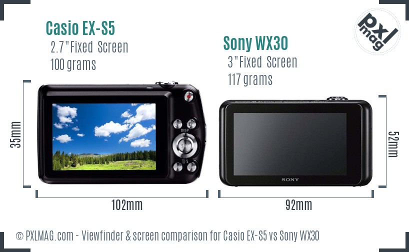 Casio EX-S5 vs Sony WX30 Screen and Viewfinder comparison
