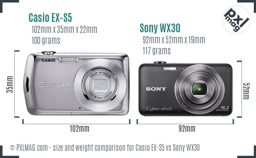Casio EX-S5 vs Sony WX30 size comparison Casio EX-S5 vs Sony WX30 size comparison