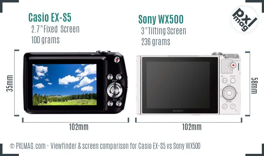 Casio EX-S5 vs Sony WX500 Screen and Viewfinder comparison
