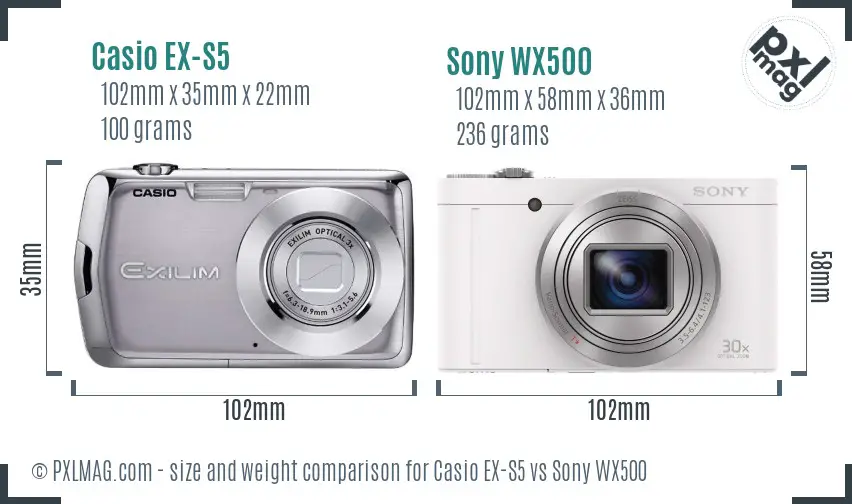 Casio EX-S5 vs Sony WX500 size comparison