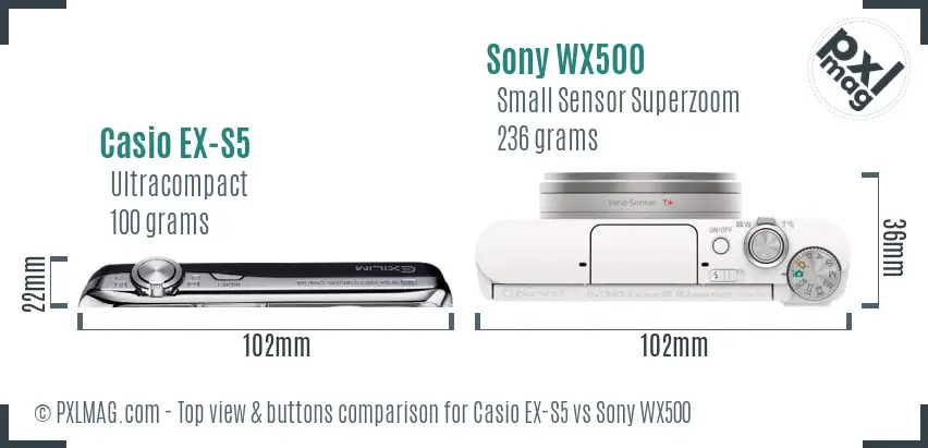 Casio EX-S5 vs Sony WX500 top view buttons comparison