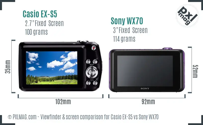 Casio EX-S5 vs Sony WX70 Screen and Viewfinder comparison