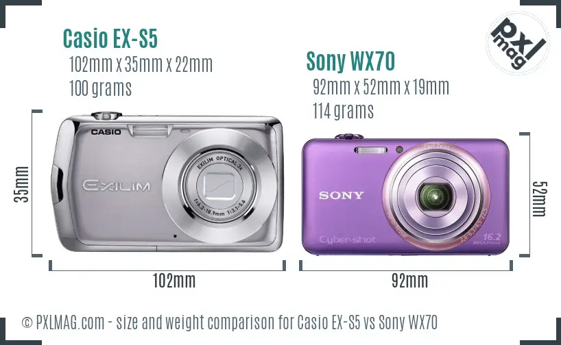Casio EX-S5 vs Sony WX70 size comparison