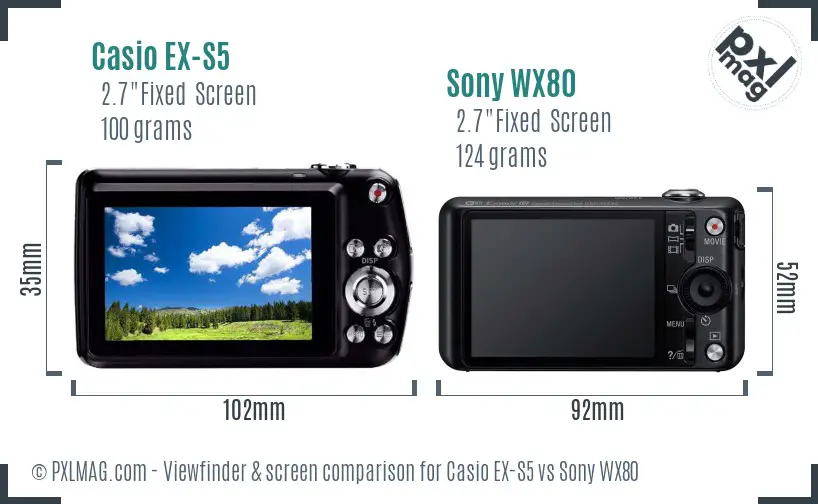 Casio EX-S5 vs Sony WX80 Screen and Viewfinder comparison
