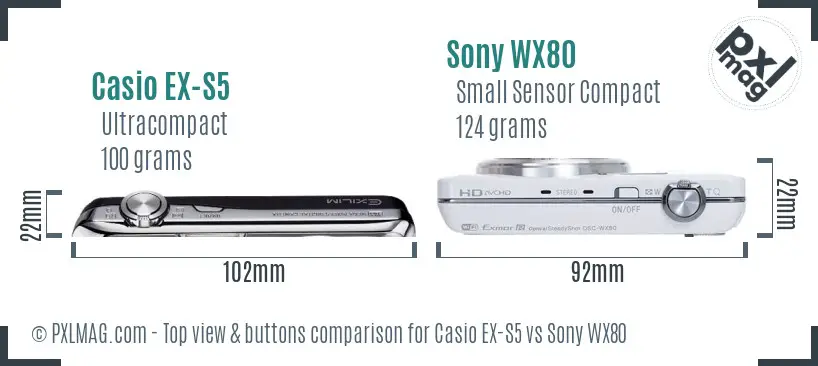 Casio EX-S5 vs Sony WX80 top view buttons comparison