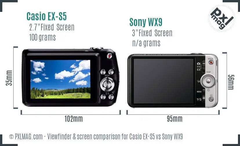 Casio EX-S5 vs Sony WX9 Screen and Viewfinder comparison