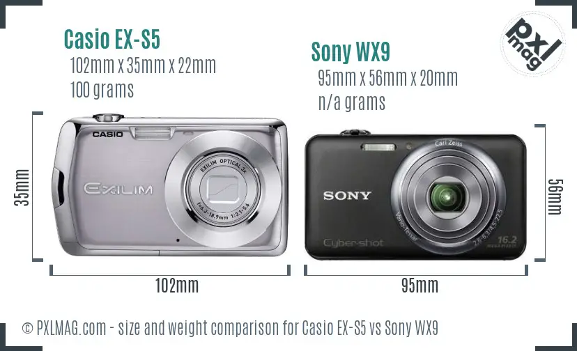 Casio EX-S5 vs Sony WX9 size comparison