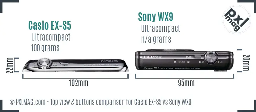 Casio EX-S5 vs Sony WX9 top view buttons comparison