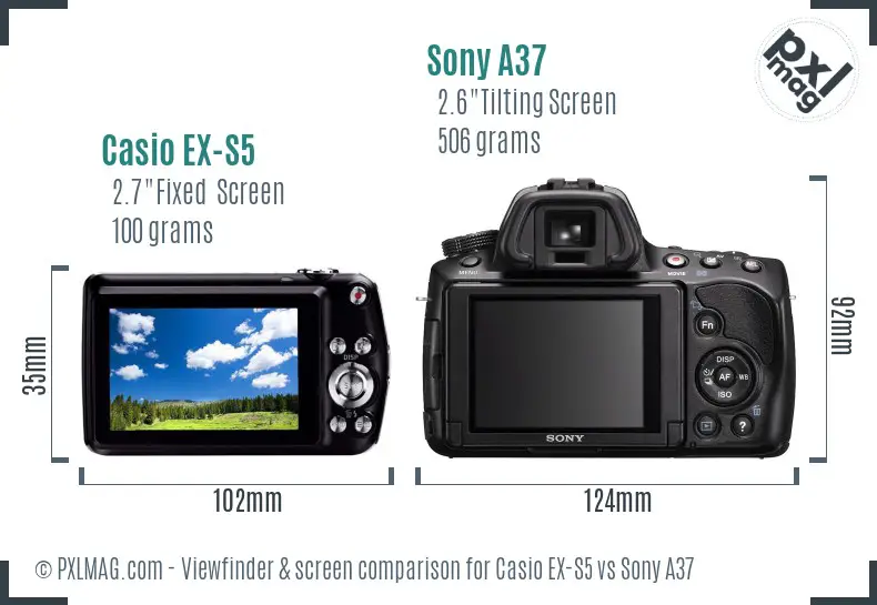 Casio EX-S5 vs Sony A37 Screen and Viewfinder comparison