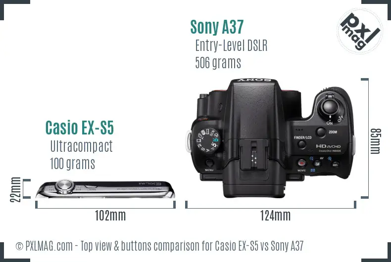 Casio EX-S5 vs Sony A37 top view buttons comparison