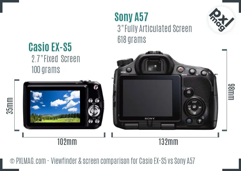 Casio EX-S5 vs Sony A57 Screen and Viewfinder comparison Casio EX-S5 vs Sony A57 Screen and Viewfinder comparison