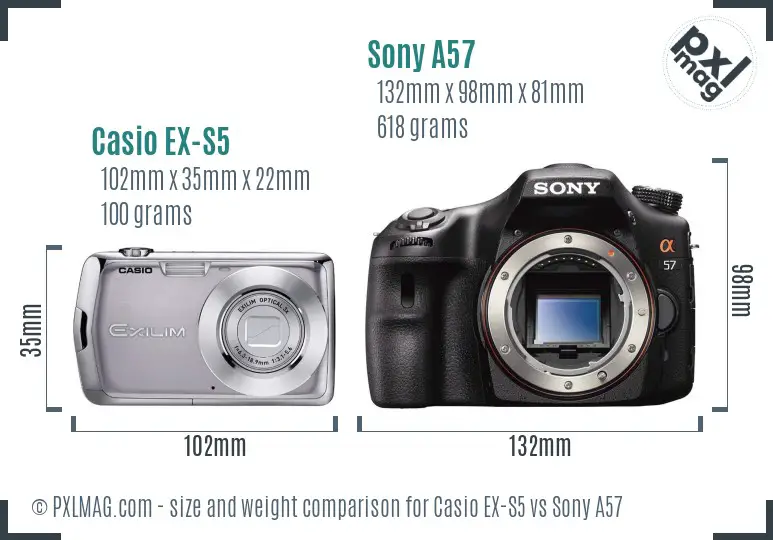 Casio EX-S5 vs Sony A57 size comparison Casio EX-S5 vs Sony A57 size comparison