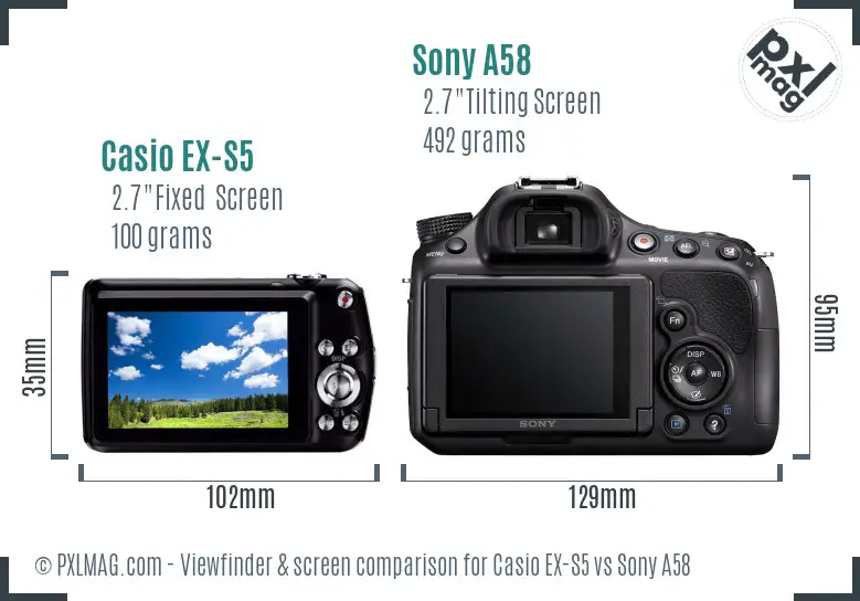 Casio EX-S5 vs Sony A58 Screen and Viewfinder comparison