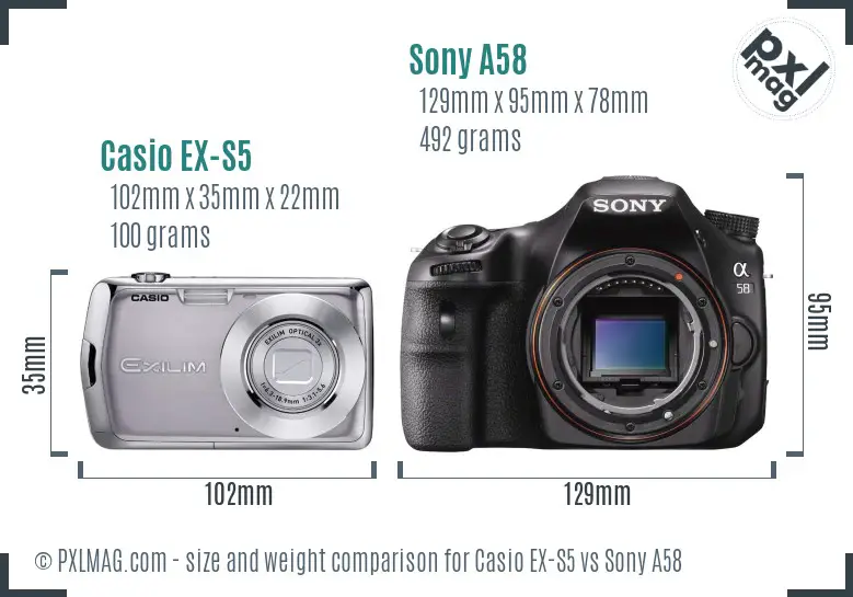 Casio EX-S5 vs Sony A58 size comparison Casio EX-S5 vs Sony A58 size comparison