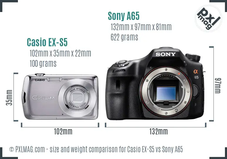 Casio EX-S5 vs Sony A65 size comparison