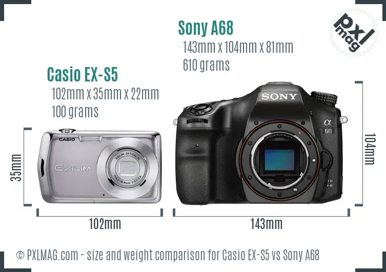 Casio EX-S5 vs Sony A68 size comparison