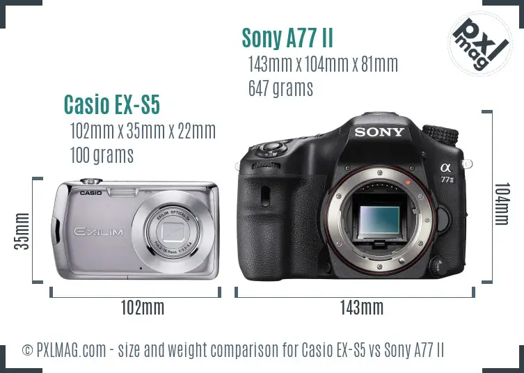 Casio EX-S5 vs Sony A77 II size comparison