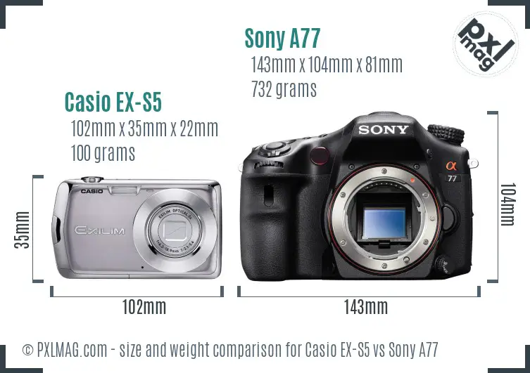 Casio EX-S5 vs Sony A77 size comparison