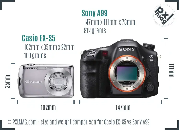 Casio EX-S5 vs Sony A99 size comparison Casio EX-S5 vs Sony A99 size comparison