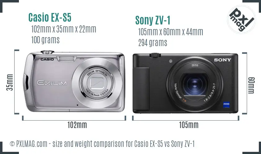 Casio EX-S5 vs Sony ZV-1 size comparison