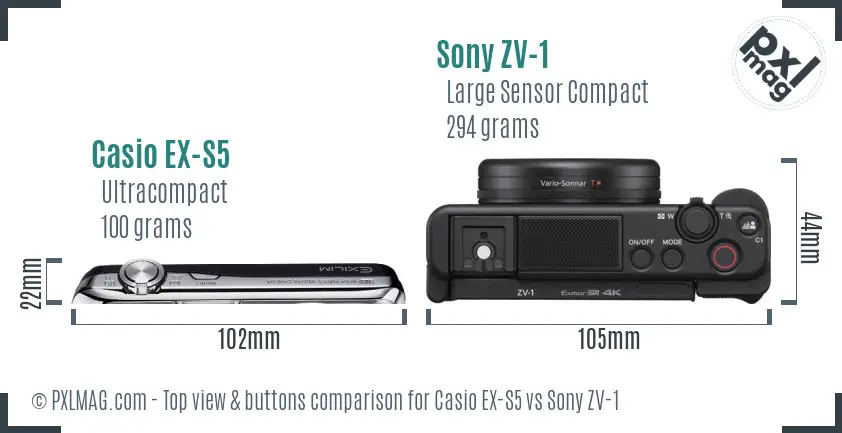 Casio EX-S5 vs Sony ZV-1 top view buttons comparison